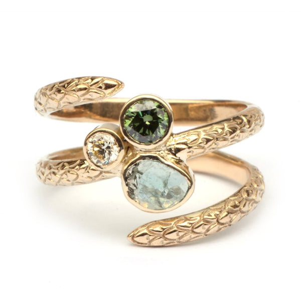 Slangenring met edelstenen en diamant