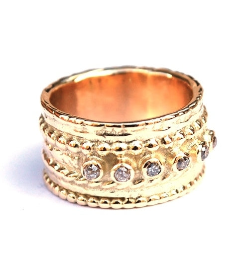 Pareldraadring met zes antieke diamantjes