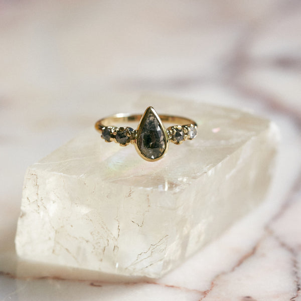 Rose cut pear diamond ring