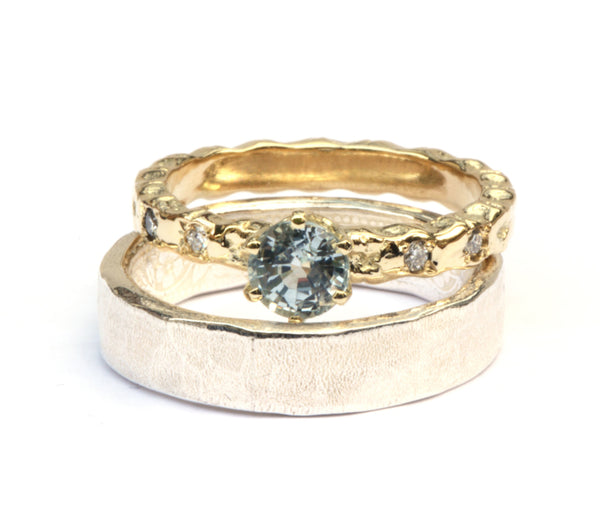 Trouwringenset met witte saffier en diamant