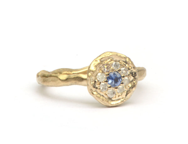 Mozaiekring met saffier en diamant