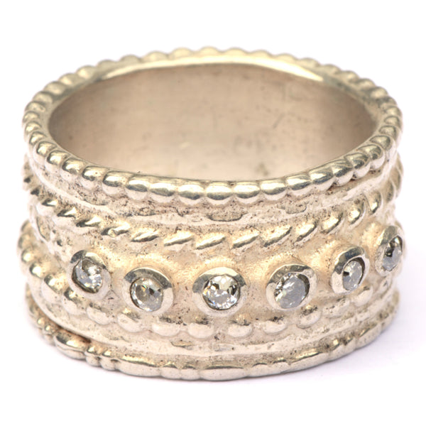 Zilveren pareldraadring met diamantjes