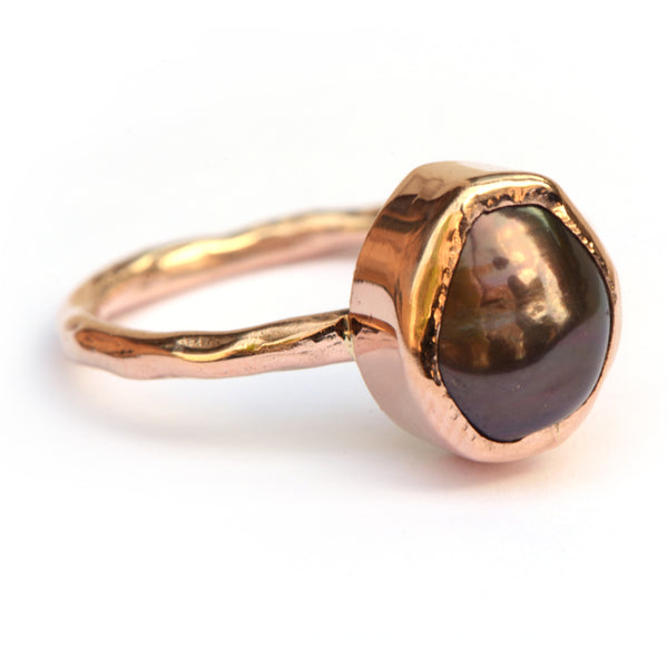 Roodgouden ring met parel
