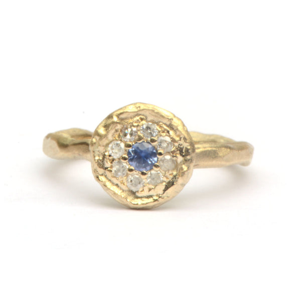 Mozaiekring met saffier en diamant