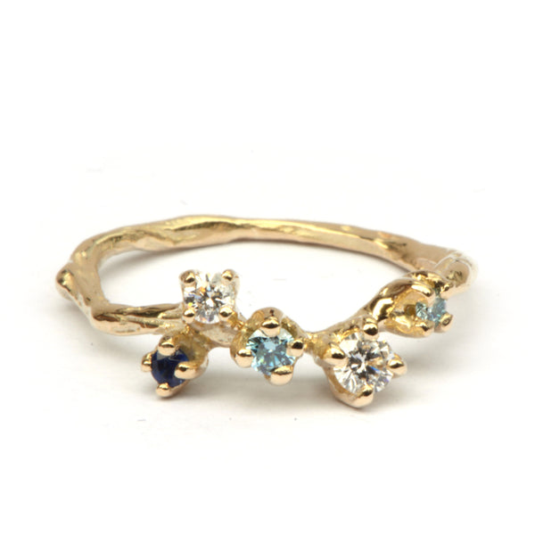 Twijgjesring met edelstenen en diamant