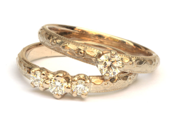 Trouwringenset met diamant in champagnegoud