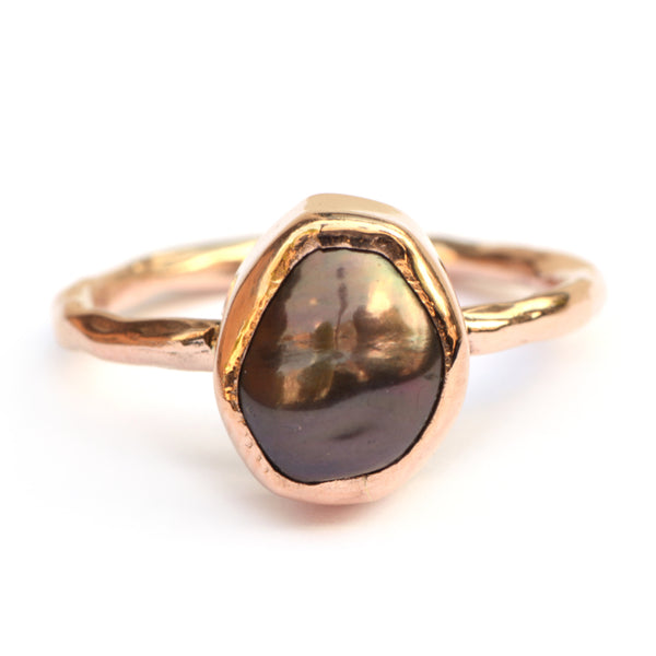 Roodgouden ring met parel