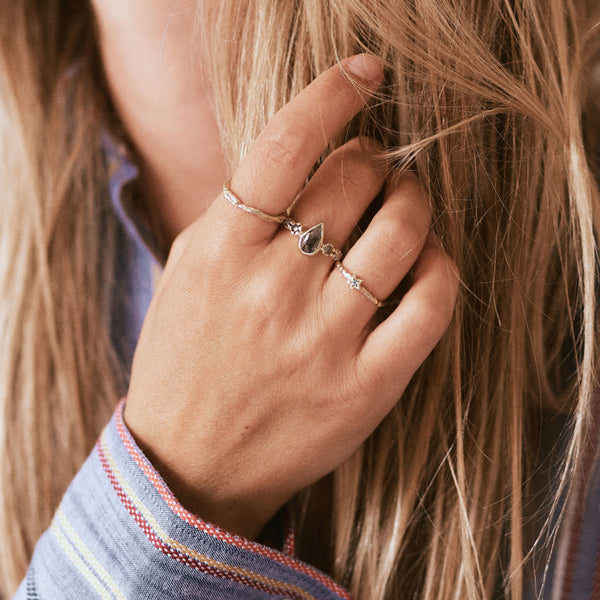 Rose cut pear diamond ring