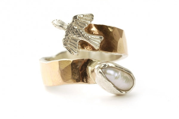 Vogelring rosegoud met zilver