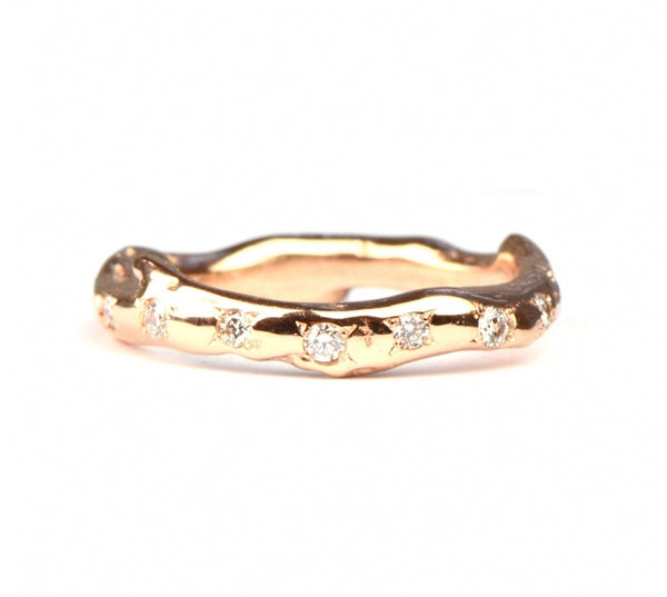 Rosegouden takjesring met diamanten