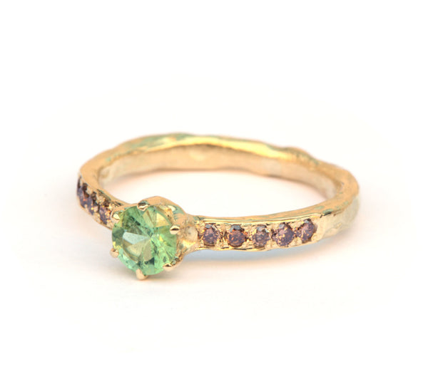 Lentering met groene toermalijn en diamant
