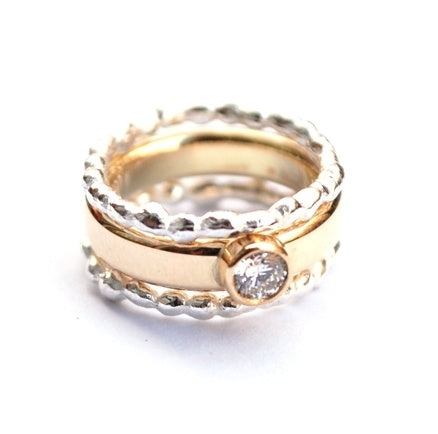 Ring met diamant en twee aanschuifringen
