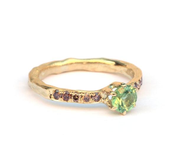 Lentering met groene toermalijn en diamant