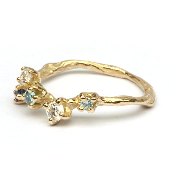 Twijgjesring met edelstenen en diamant